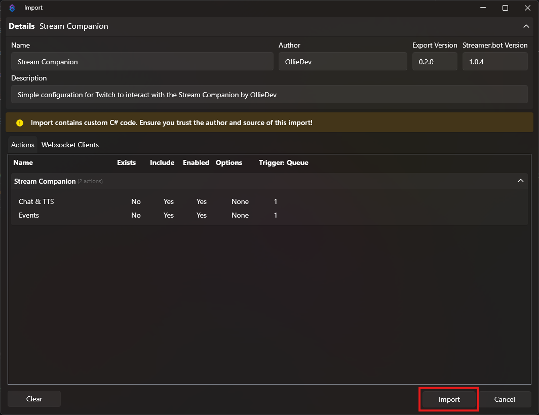 Import actions