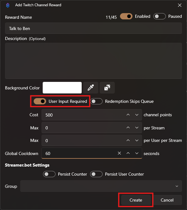 Create Redeem